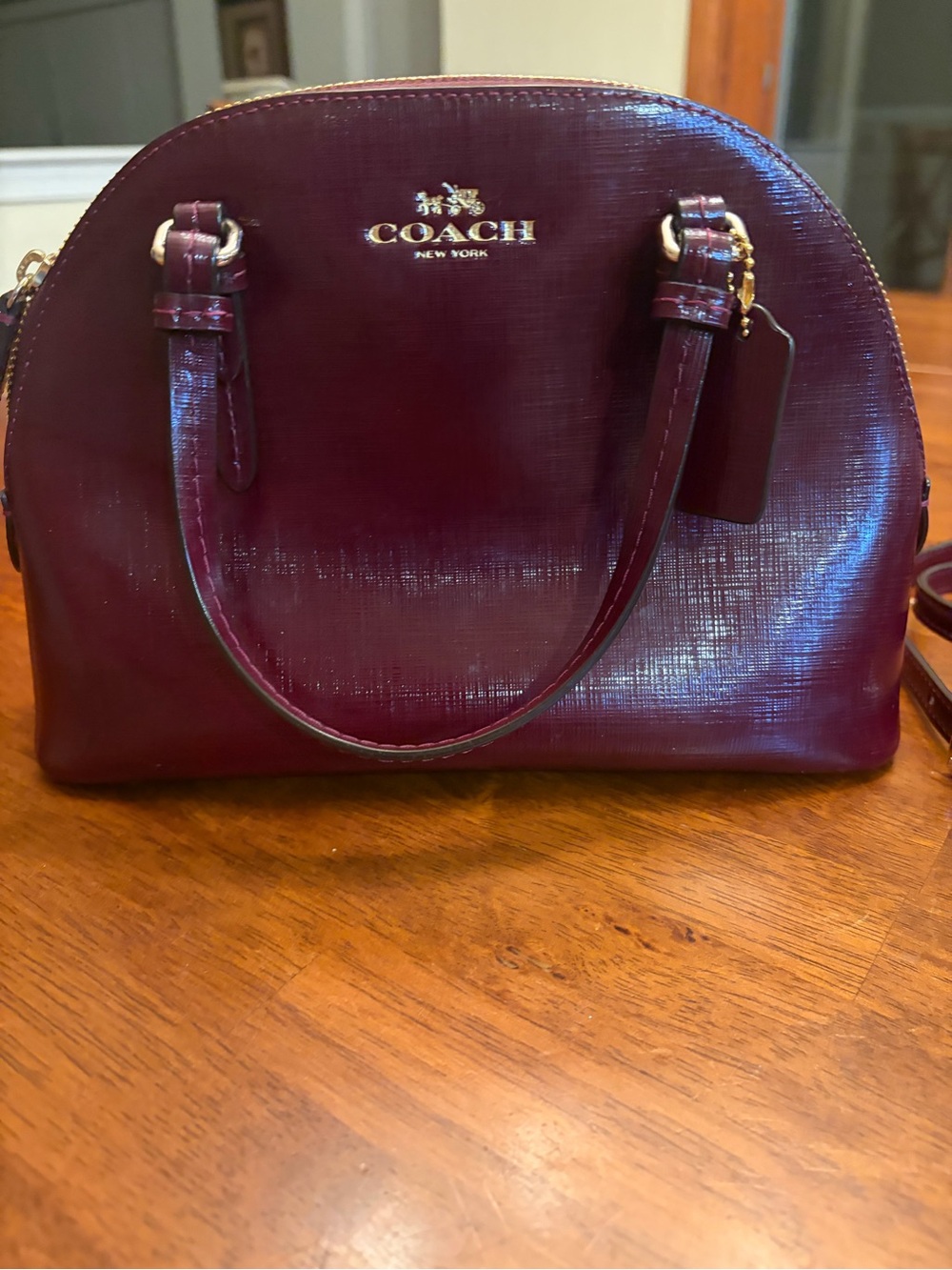 Coach Peyton Women's Dome Satchel Bag - Burgundy Leather - Picture 12 of 16